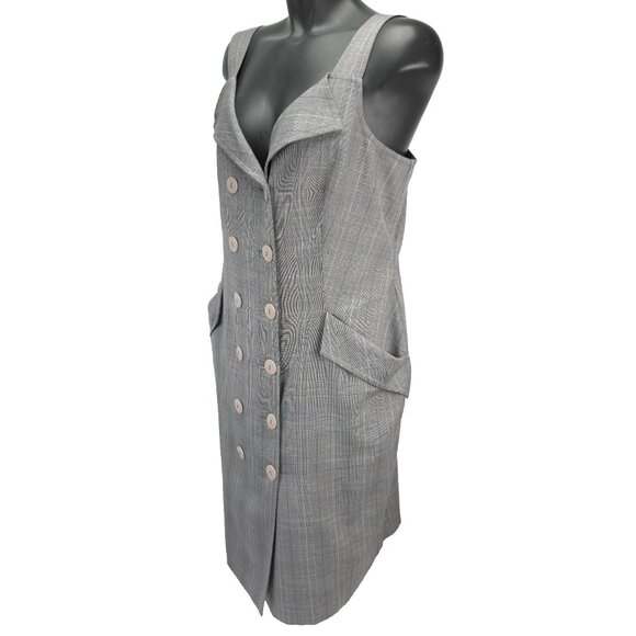 IRISβ SETLAKWE Wool Blend Button-Up Double-Breasted Plaid Sheath Gray Dress 12 - Picture 5 of 12